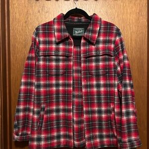 Woolrich ladies wool zip jacket. Red and black plaid.